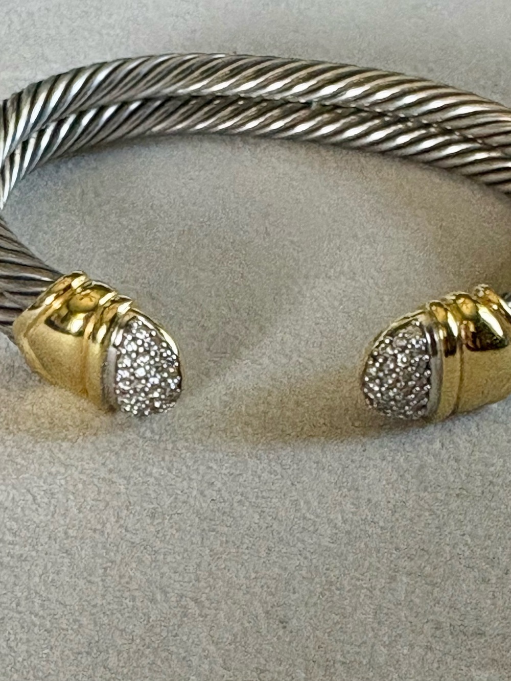 David Yurman Thoroughbred Cuff Bracelet Pave Diamond 18K Gold, Sterling Silver - Picture 5 of 11